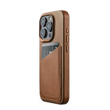 Mujjo iPhone 15 Pro Skal Full Leather Wallet Case MagSafe Dark Tan