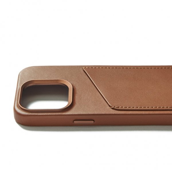 Mujjo iPhone 15 Pro Skal Full Leather Wallet Case MagSafe Dark Tan