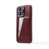 Mujjo iPhone 15 Pro Max Skal Full Leather Wallet Case MagSafe Burgundy