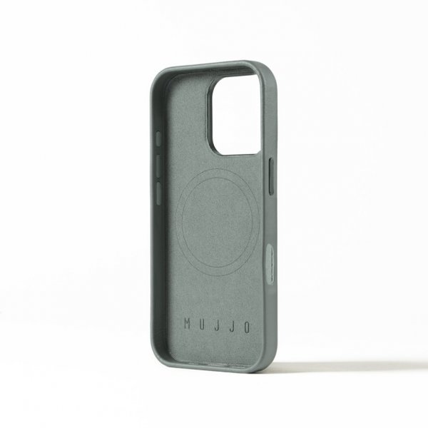 Mujjo iPhone 16 Pro Skal Full Leather Case Green Smoke