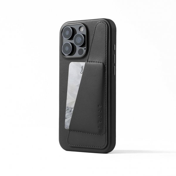 Mujjo iPhone 16 Pro Max Skal Full Leather Wallet Case Svart