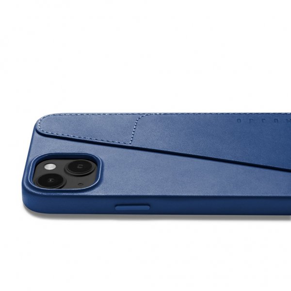 Mujjo iPhone 14 Plus Skal Full Leather Wallet Case Monaco Blue