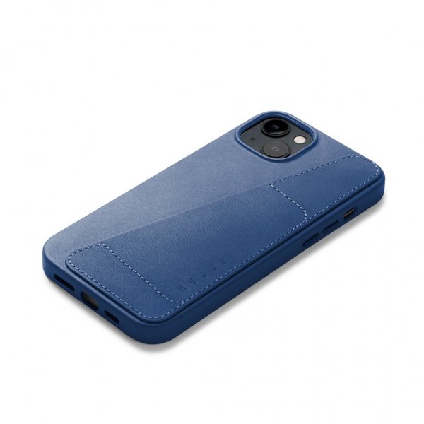 Mujjo iPhone 14 Plus Skal Full Leather Wallet Case Monaco Blue