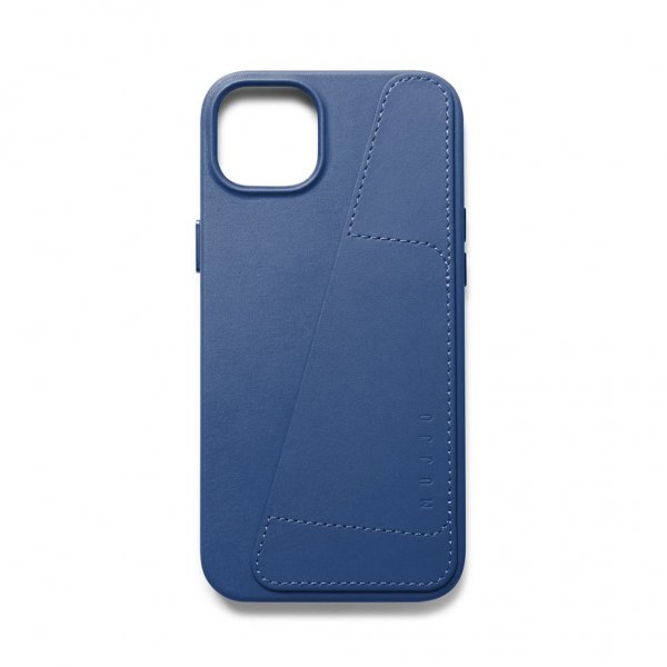 Mujjo iPhone 14 Plus Skal Full Leather Wallet Case Monaco Blue