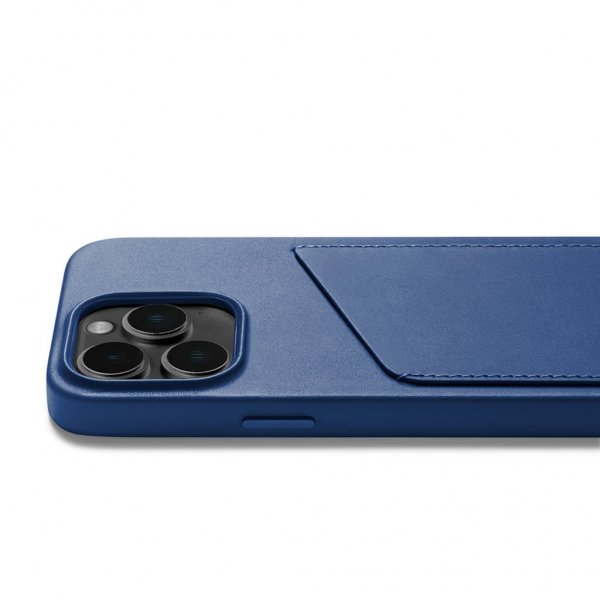 Mujjo iPhone 14 Pro Skal Full Leather Wallet Case Monaco Blue