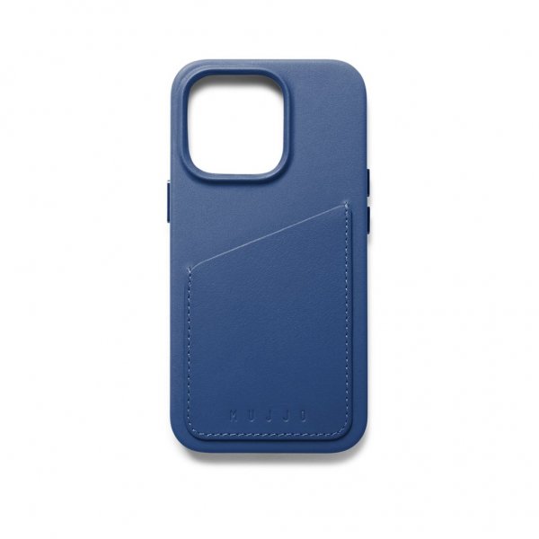 Mujjo iPhone 14 Pro Skal Full Leather Wallet Case Monaco Blue