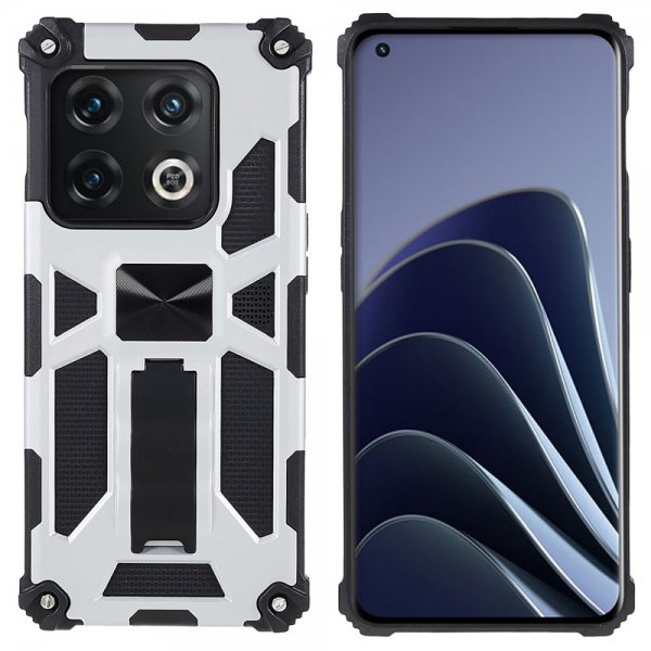 OnePlus 10 Pro Skal med Metallplatta Stativfunktion Silver