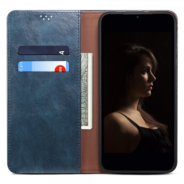 OnePlus 11 Fodral Retro Lädertextur Sömnad Blå