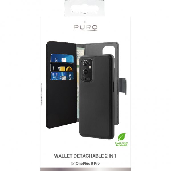 Puro OnePlus 9 Pro Fodral Wallet Detachable 2 in 1 Löstagbart Skal Svart