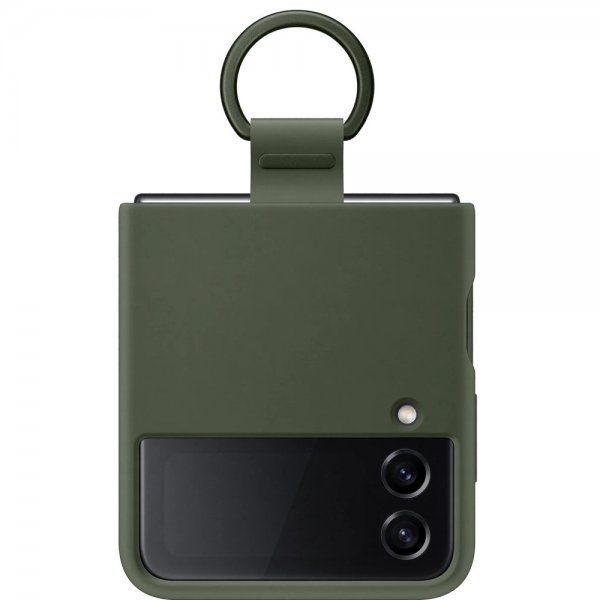 Samsung Original Galaxy Z Flip 4 Skal Silicone Cover with Ring Khaki