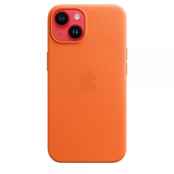 Apple Original iPhone 14 Plus Skal Leather Case MagSafe Orange