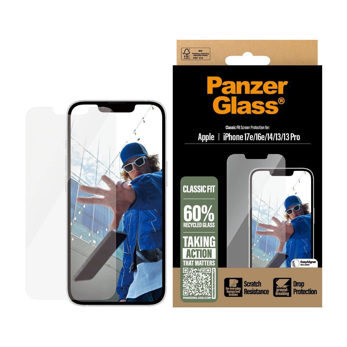 PanzerGlass iPhone 13/13 Pro/14/16e/17e Skärmskydd Classic Fit EasyAligner