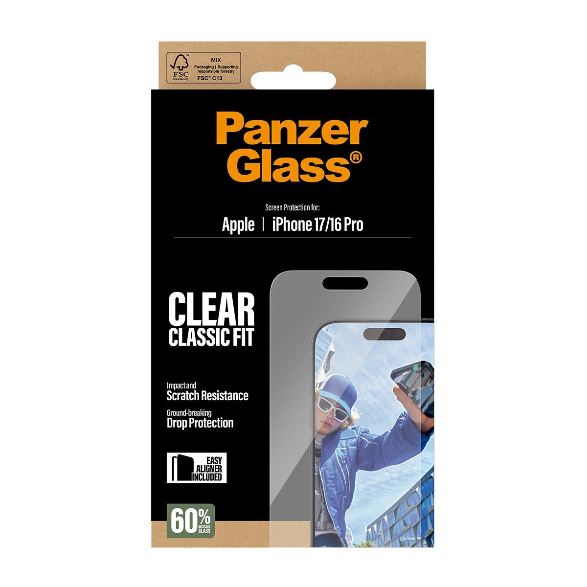 PanzerGlass iPhone 16 Pro/iPhone 17 Skärmskydd Classic Fit EasyAligner