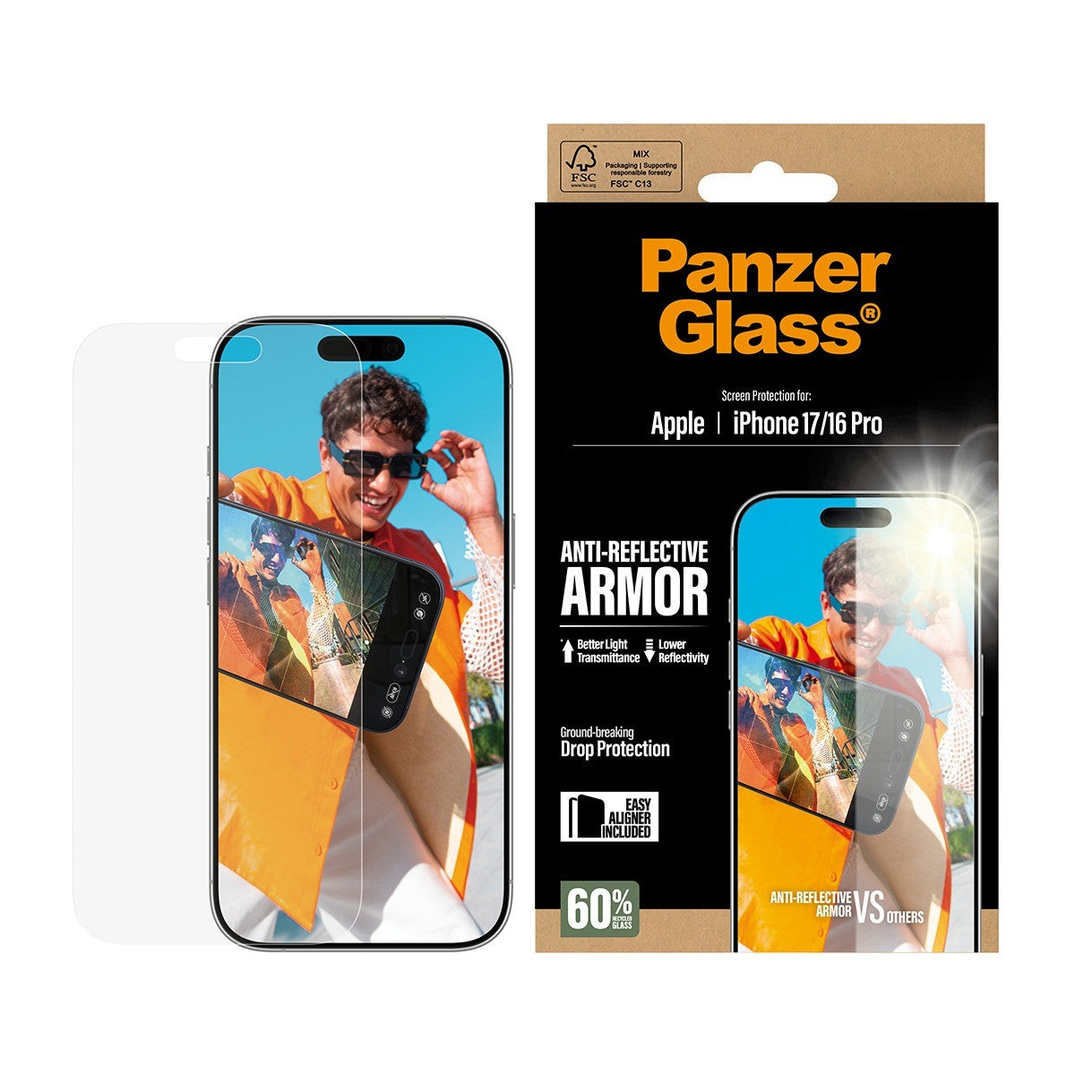 PanzerGlass iPhone 16 Pro/iPhone 17 Skärmskydd Ultra-Wide Fit Anti-reflective EasyAligner