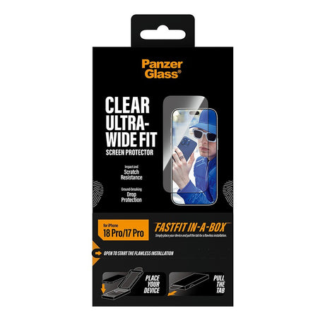 PanzerGlass iPhone 17 Pro/iPhone 18 Pro Skärmskydd Ultra-Wide Fit Clear Fastfit