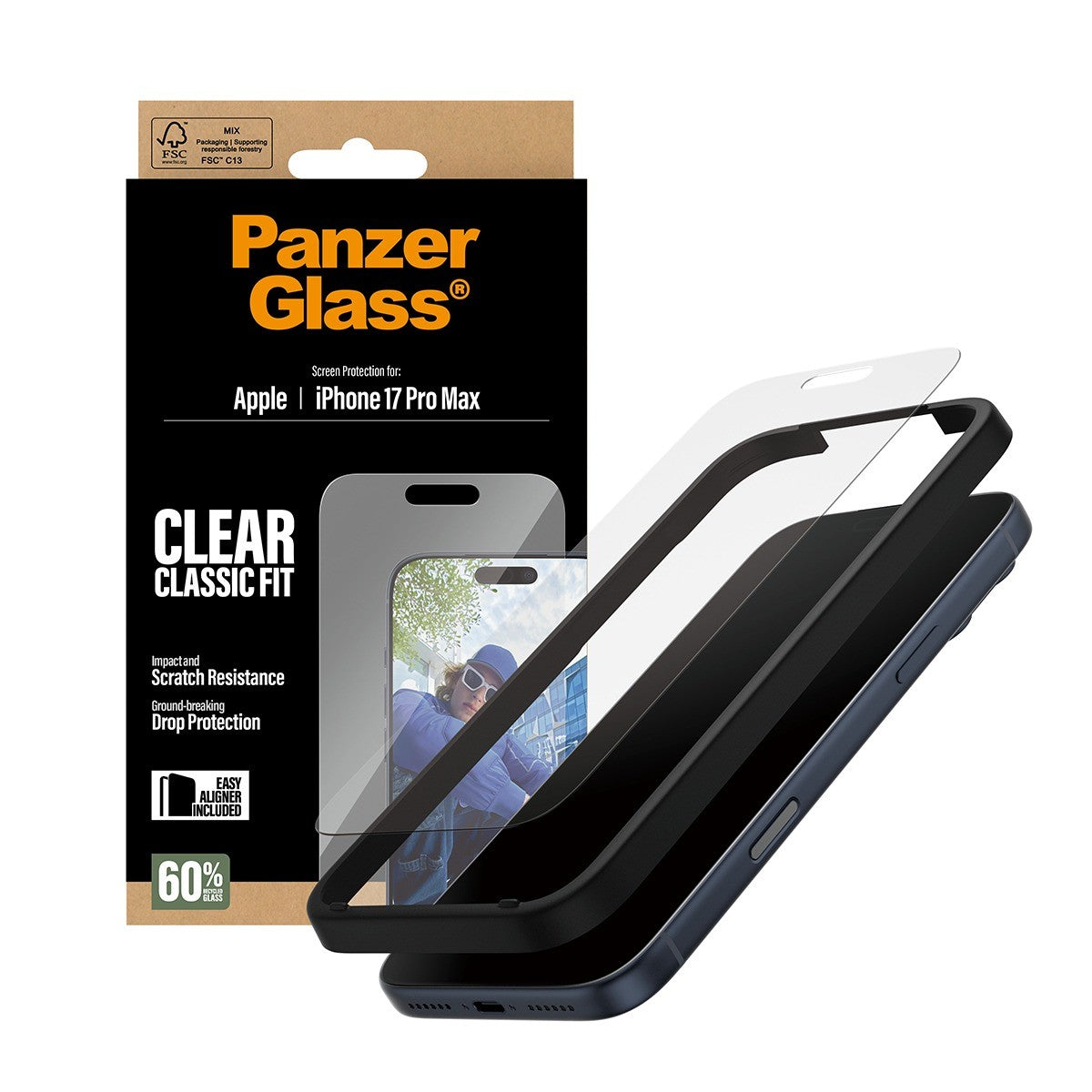PanzerGlass iPhone 17 Pro Max Skärmskydd Classic Fit EasyAligner