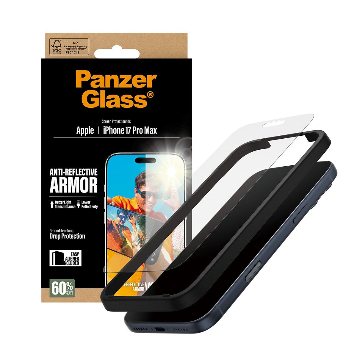 PanzerGlass iPhone 17 Pro Max Skärmskydd Ultra-Wide Fit Anti-reflective EasyAligner