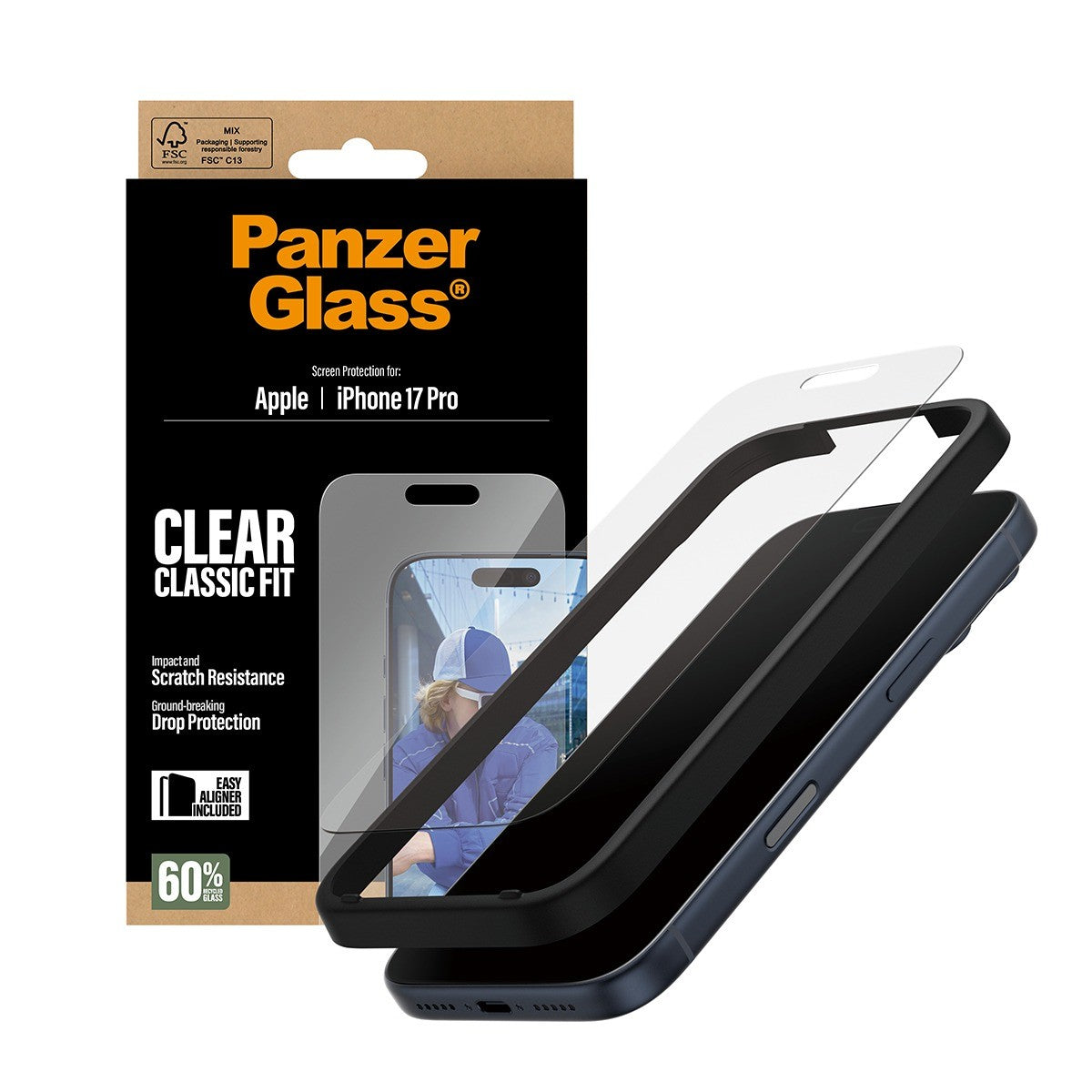 PanzerGlass iPhone 17 Pro Skärmskydd Classic Fit EasyAligner