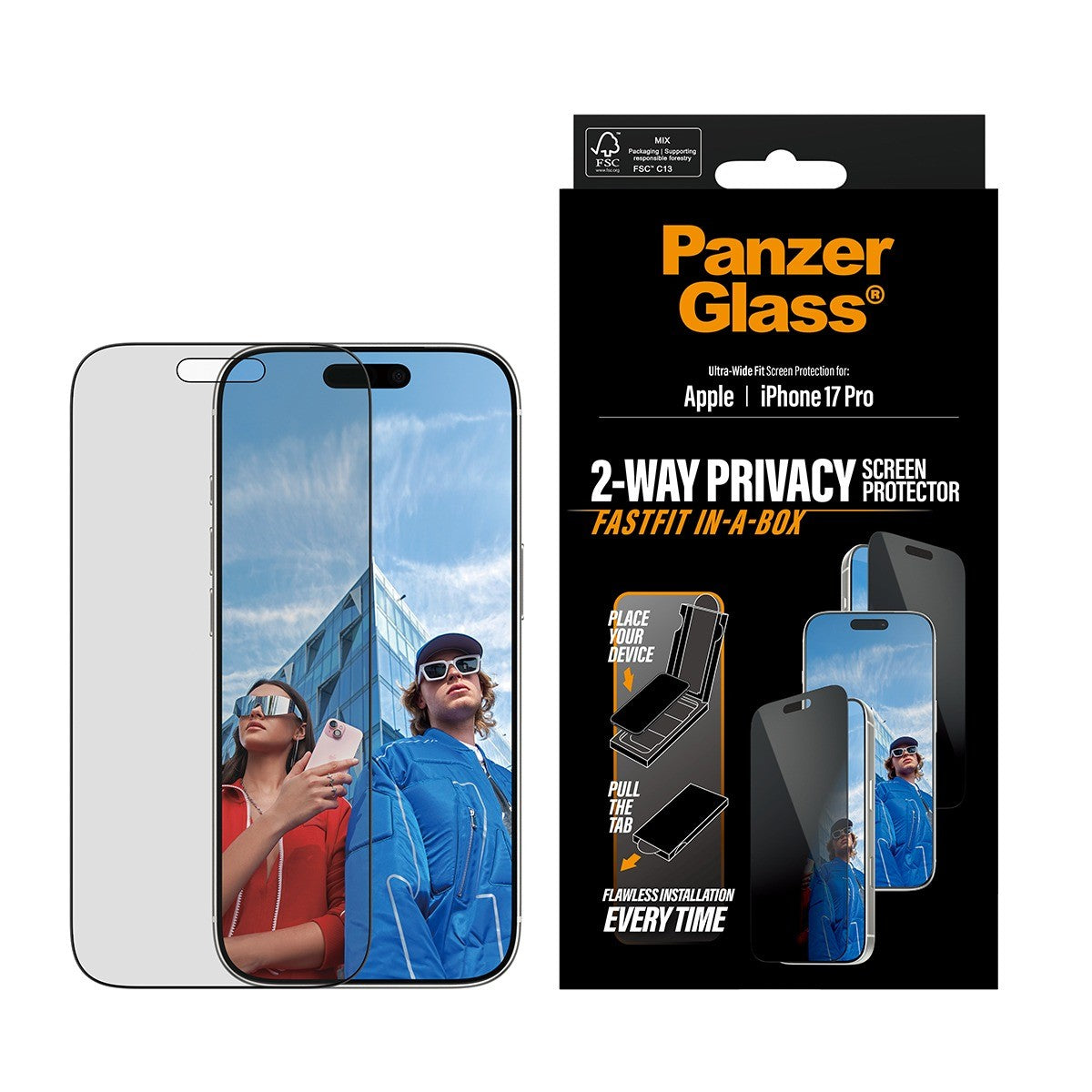 PanzerGlass iPhone 17 Pro Skärmskydd Ultra-Wide Fit Privacy Fastfit