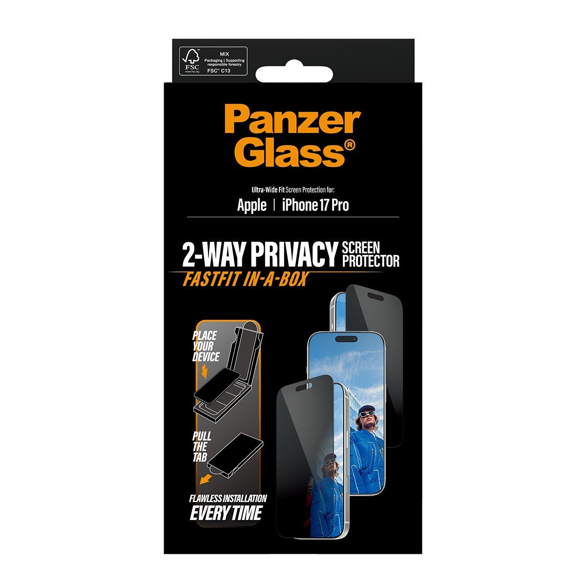 PanzerGlass iPhone 17 Pro Skärmskydd Ultra-Wide Fit Privacy Fastfit