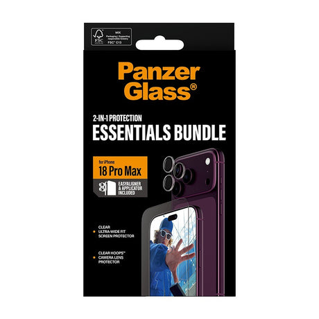 PanzerGlass iPhone 18 Pro Max Skärmskydd & Kameraskydd 2-in-1 Essentials Bundle