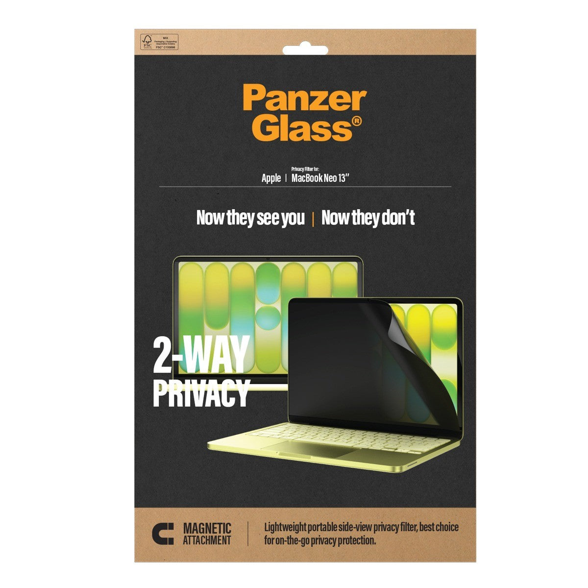 PanzerGlass MacBook Neo 13 Skärmskydd Magnetic 2-Way Privacy Film