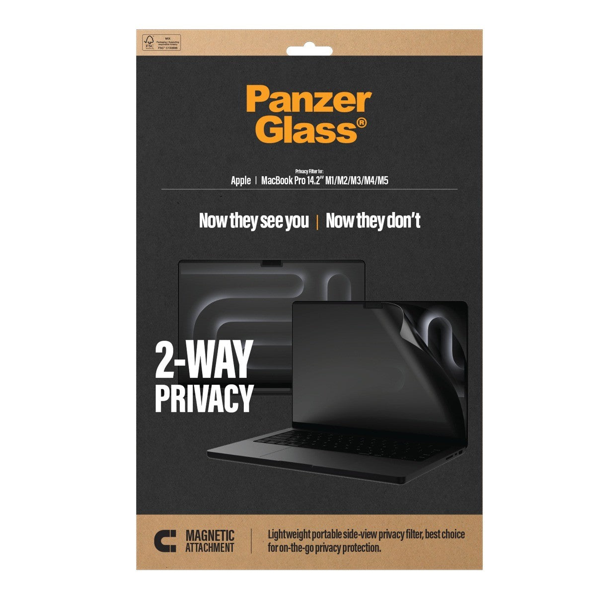 PanzerGlass MacBook Pro 14 M1-M5 Skärmskydd Magnetic 2-Way Privacy Film