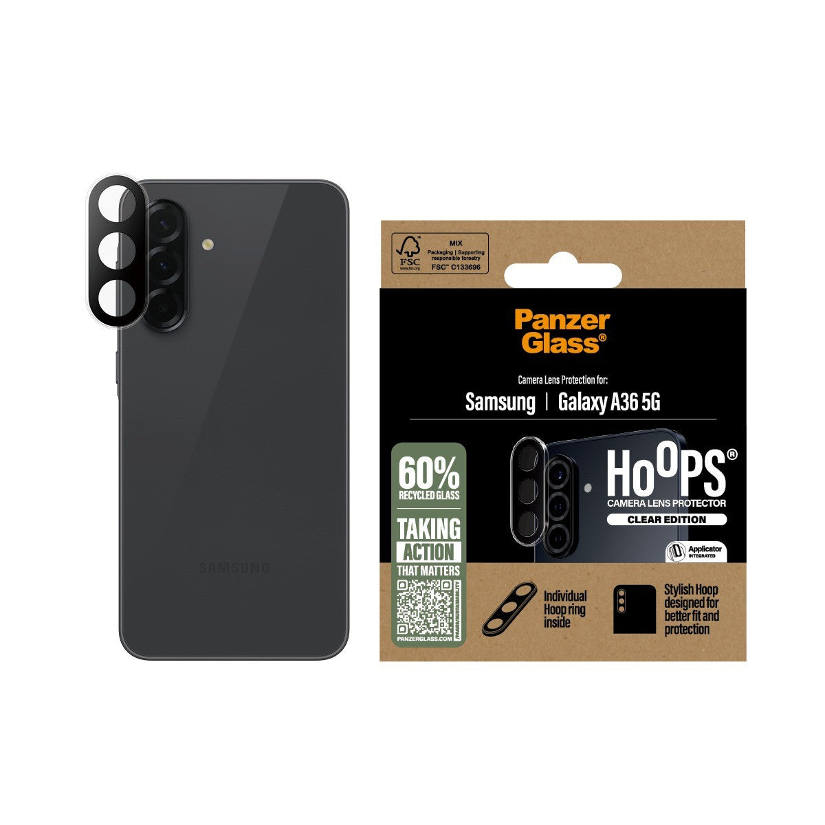 PanzerGlass Samsung Galaxy A36 Kameraskydd Hoops Transparent