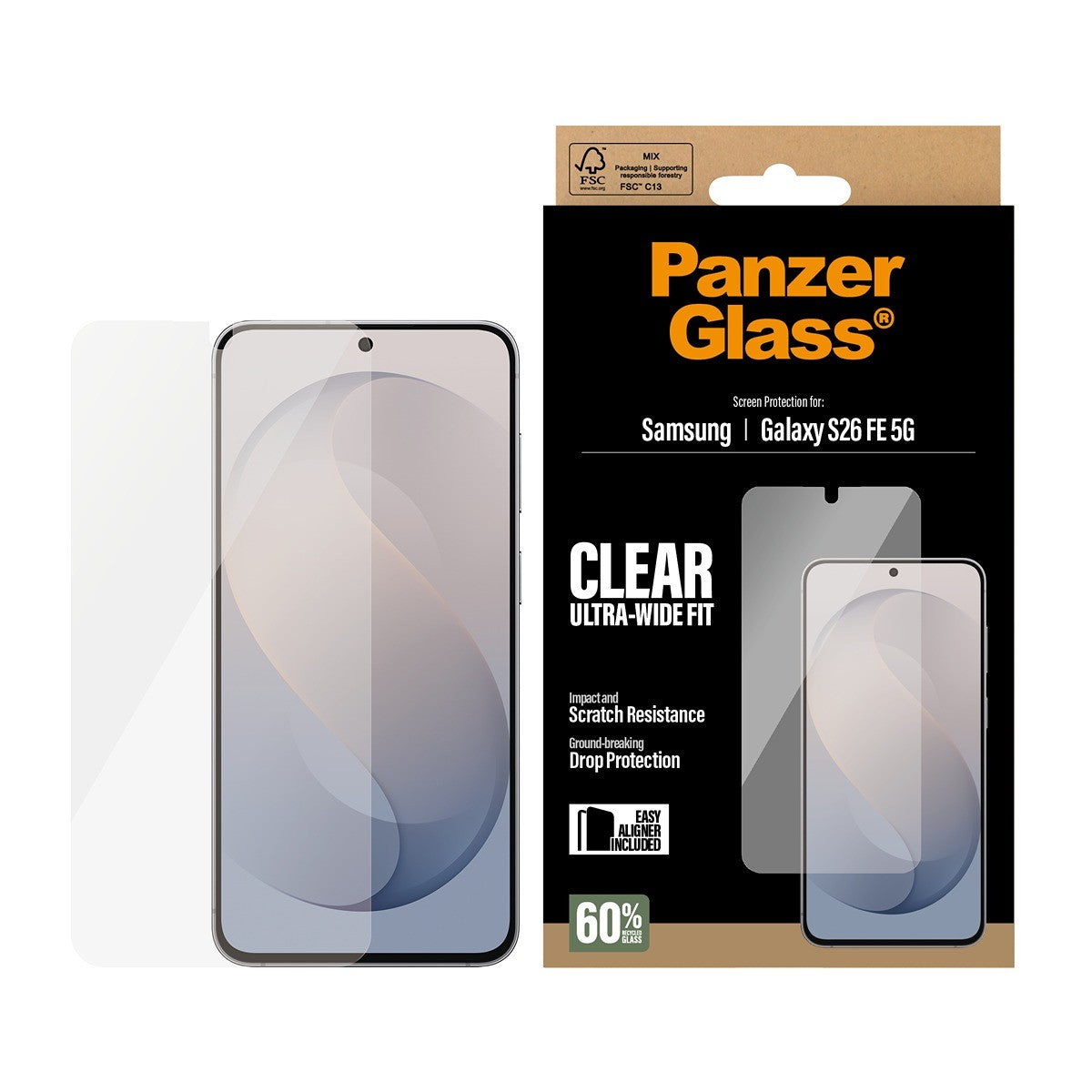 PanzerGlass Samsung Galaxy S26 FE Skärmskydd Ultra-Wide Fit EasyAligner