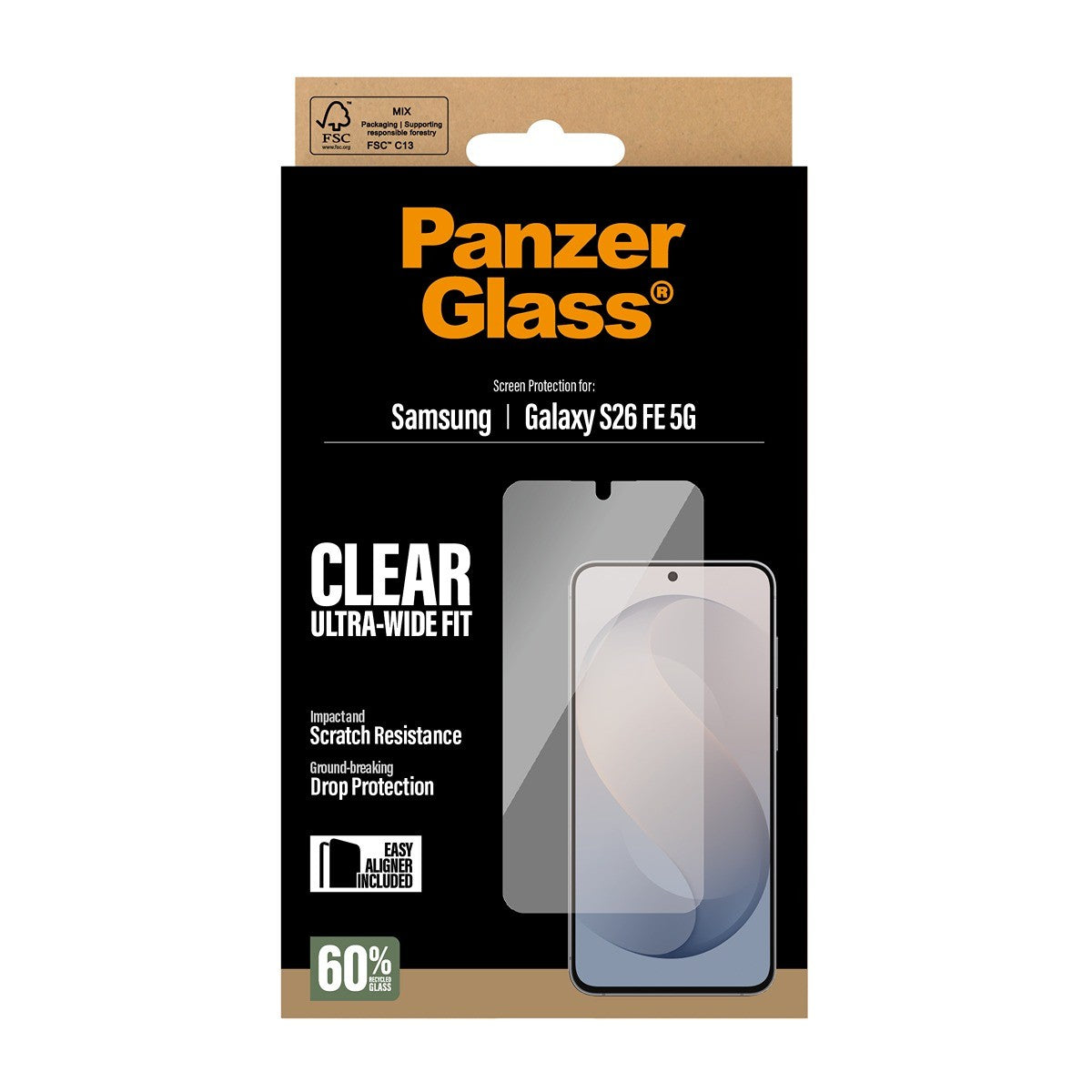 PanzerGlass Samsung Galaxy S26 FE Skärmskydd Ultra-Wide Fit EasyAligner