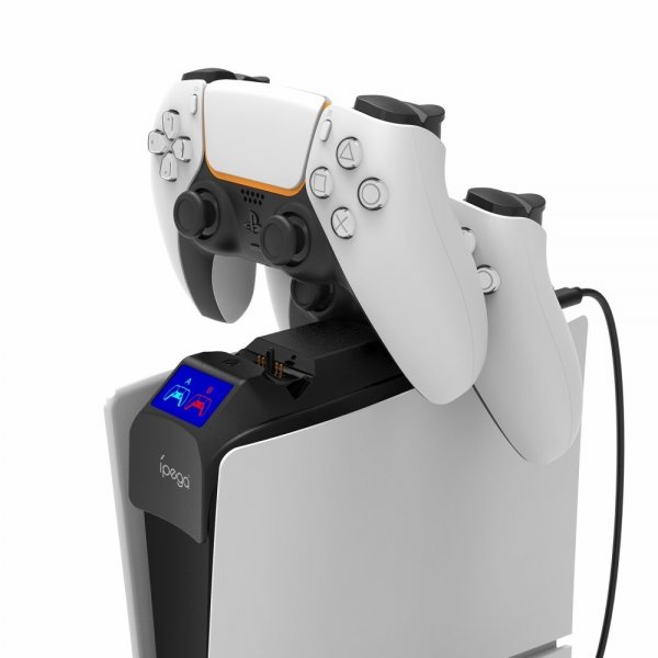Ipega PS5 Slim Toppmonterad Kontrolladdare med Hörlurshållare
