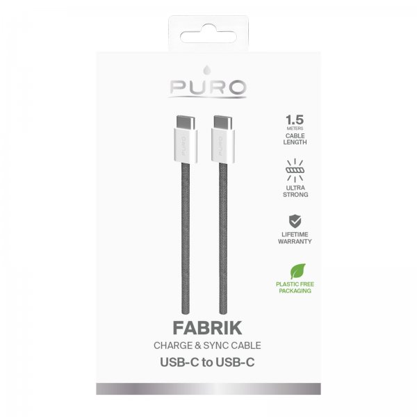 Puro Kabel Fabrik 2.0 60W USB-C till USB-C 1.5m Grå