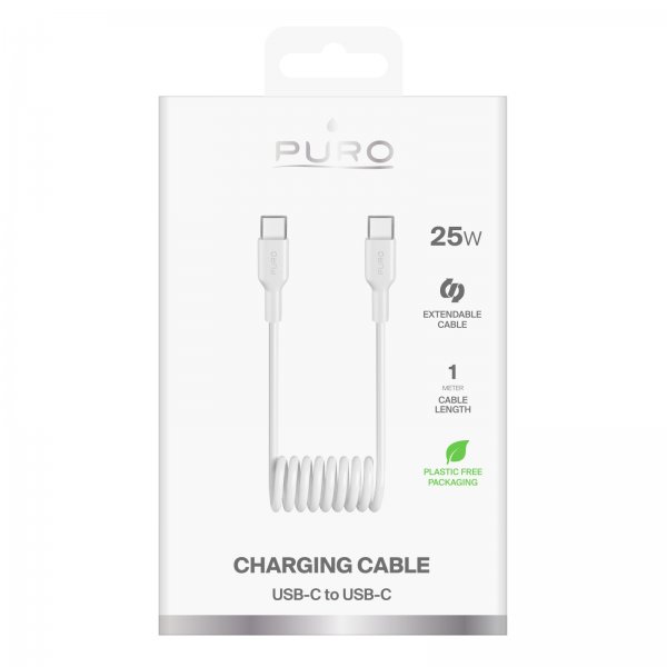 Puro Kabel Spiral USB-C till USB-C 1m Vit
