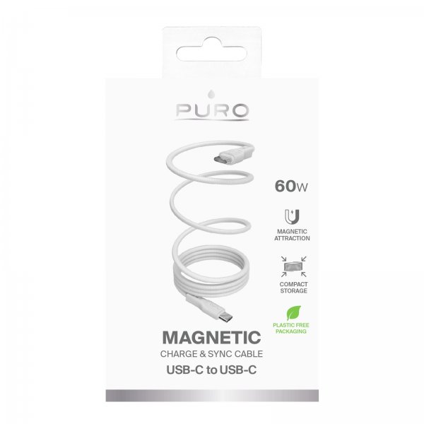 Puro Kabel Magnetisk USB-C till USB-C 1m Vit