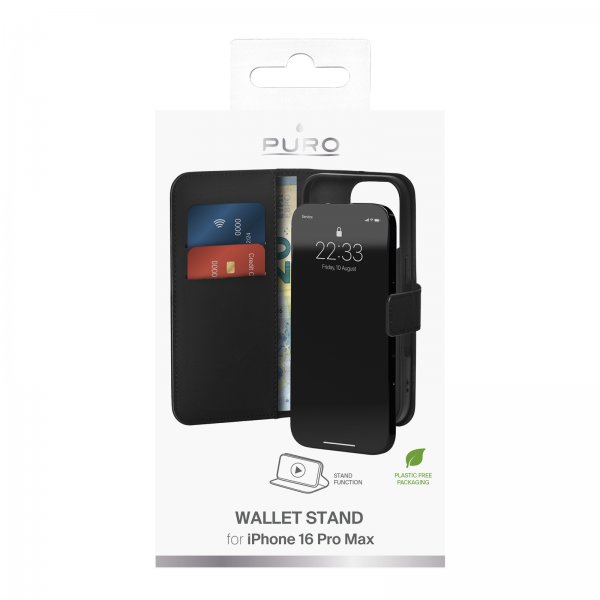 Puro iPhone 16 Pro Max Fodral Wallet Stand Svart