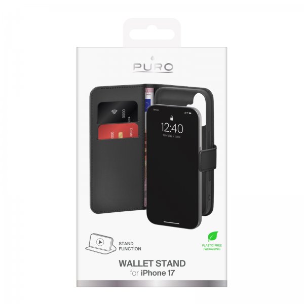 Puro iPhone 17 Fodral Wallet Stand Svart