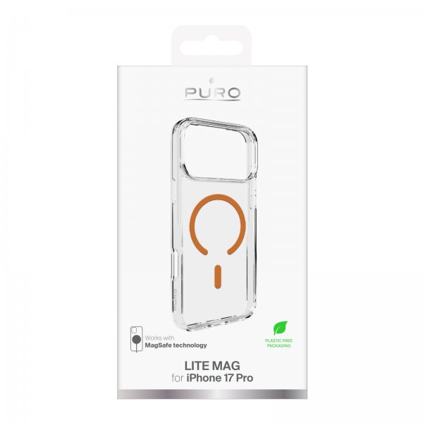 Puro iPhone 17 Pro Skal Lite Mag Transparent Orange