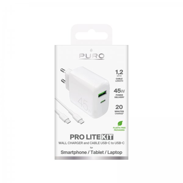 Puro Laddare med Kabel ProLite Kit USB-C 45W 1.2m Vit
