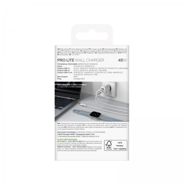 Puro Laddare med Kabel ProLite Kit USB-C 45W 1.2m Vit