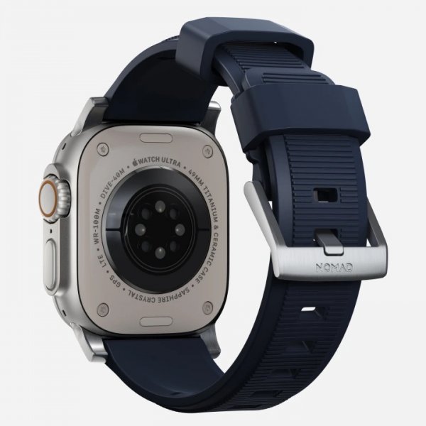 Nomad Apple Watch 44/45/46mm/Apple Watch Ultra Armband Rugged Band Silver Hardware Atlantic Blue