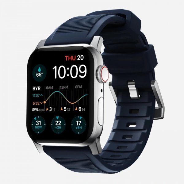 Nomad Apple Watch 44/45/46mm/Apple Watch Ultra Armband Rugged Band Silver Hardware Atlantic Blue
