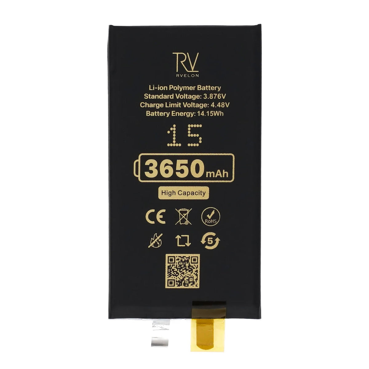 Rvelon Batteri till iPhone 15 3650mAh utan Flexkabel