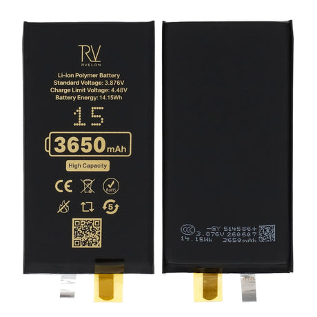 Rvelon Batteri till iPhone 15 3650mAh utan Flexkabel