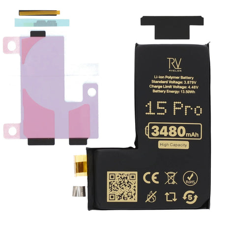 Rvelon Batteri till iPhone 15 Pro 3480mAh utan Flexkabel