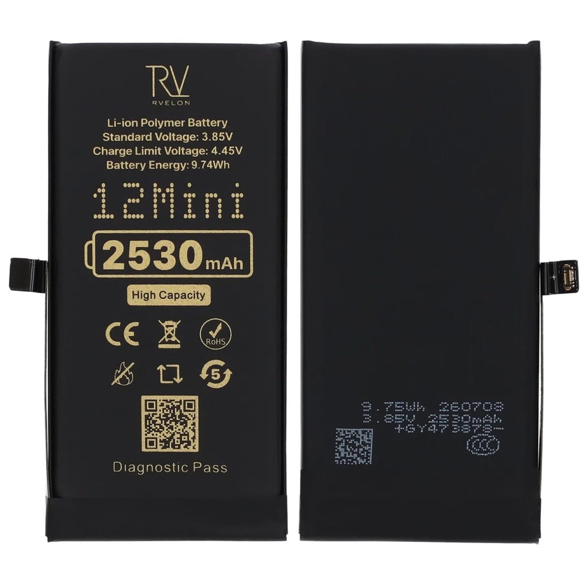 Rvelon Batteri för iPhone 12 Mini - 2530 mAh Högkapacitet