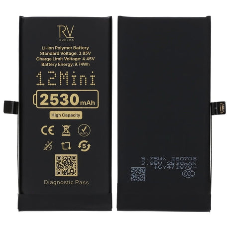 Rvelon Batteri för iPhone 12 Mini - 2530 mAh Högkapacitet