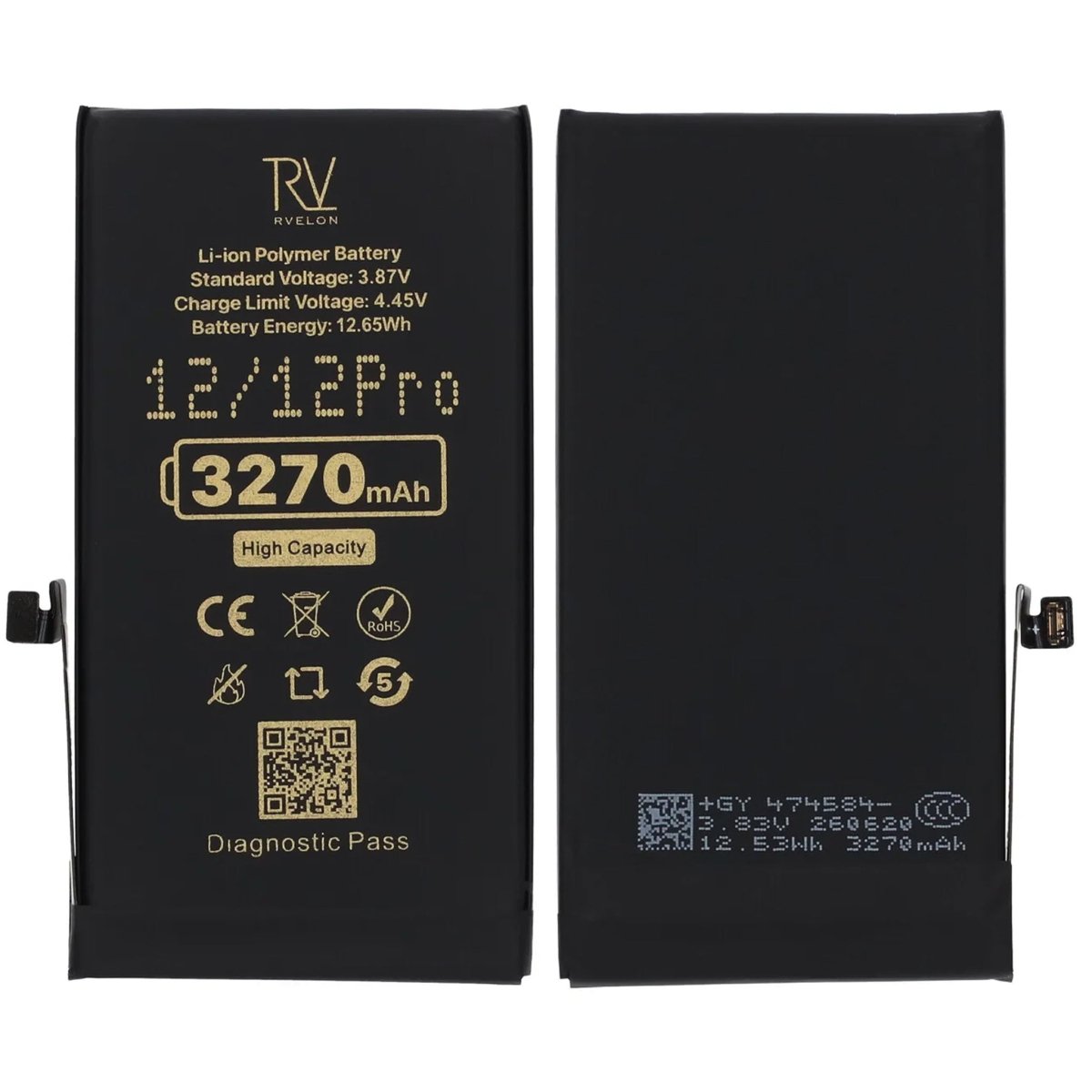 Rvelon Batteri för iPhone 12 och iPhone 12 Pro - 3270 mAh Högkapacitet