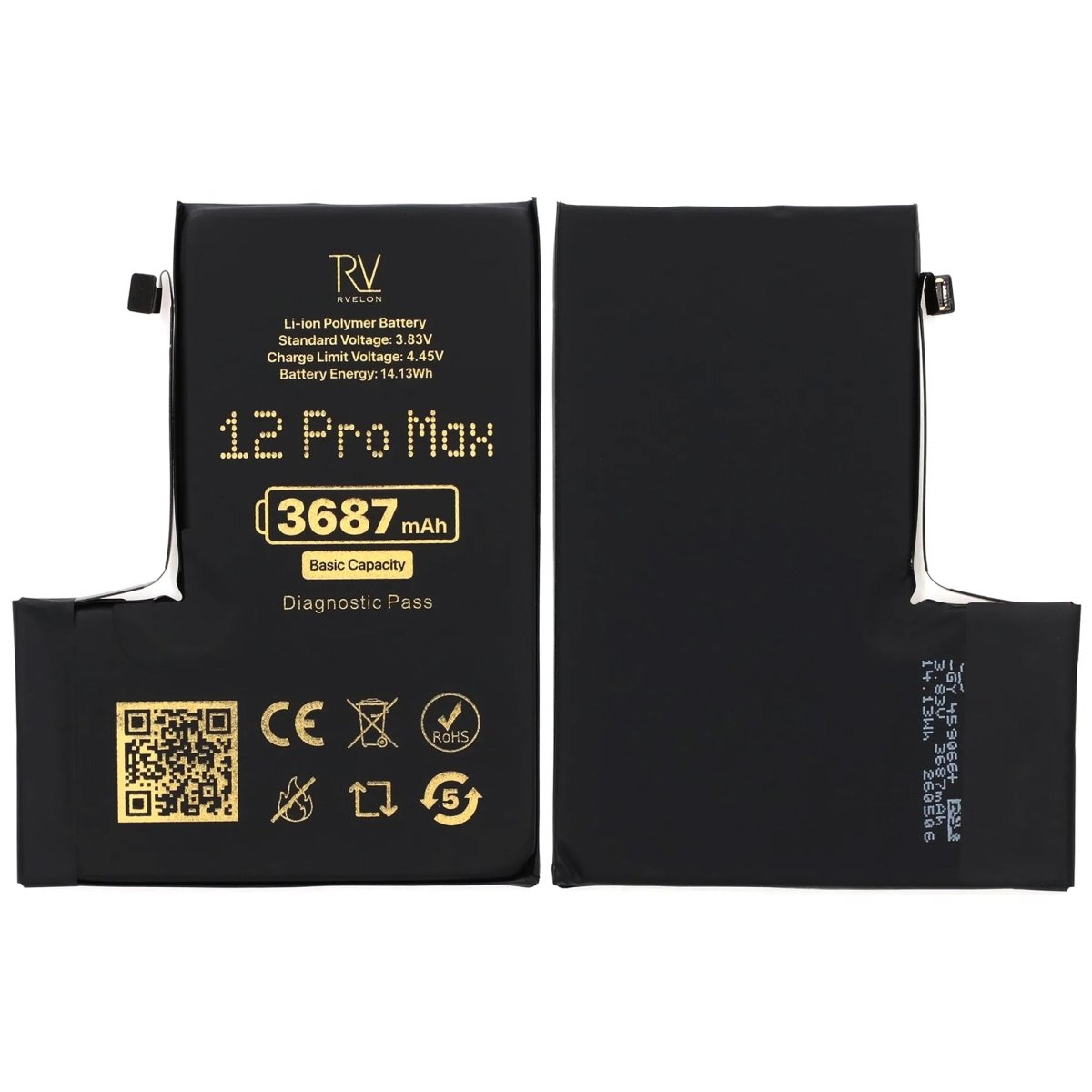 Rvelon Batteri för iPhone 12 Pro Max - 3687 mAh Originalkapacitet