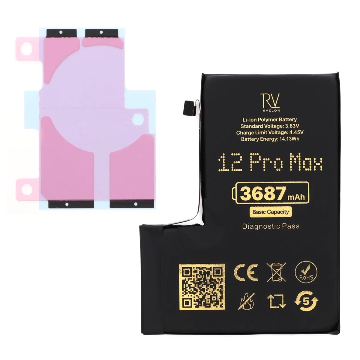 Rvelon Batteri för iPhone 12 Pro Max - 3687 mAh Originalkapacitet