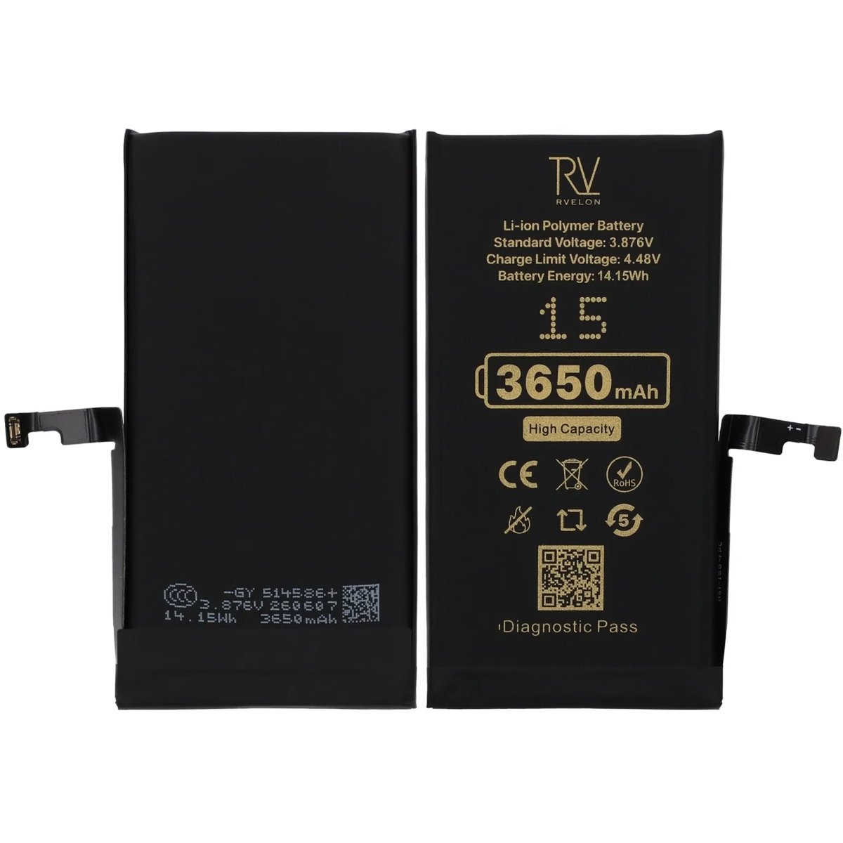 Rvelon Batteri för iPhone 15 - 3650 mAh Högkapacitet